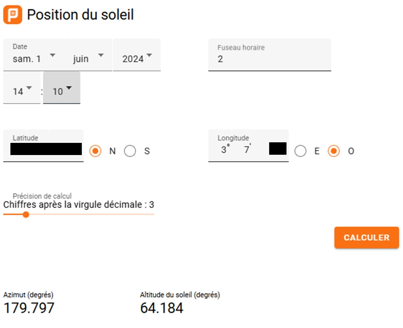 Altitude du Soleil à 14h10. Source : https://fr.planetcalc.com/320/ 